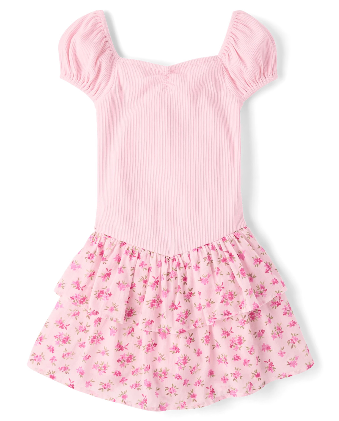 Girls Floral Tiered V-Waist Dress - pink | The Children's Place