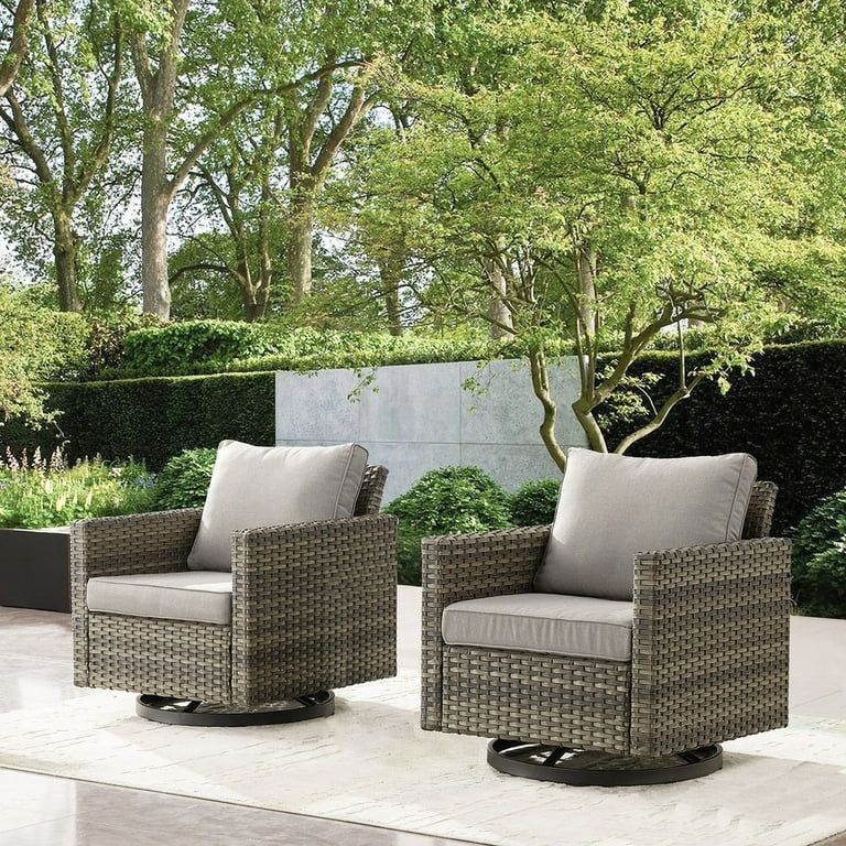PARKWELL Outdoor Swivel Glider Chair Set of 2, Patio Swivel Rocking Lounge Chair with Gray Cushio... | Walmart (US)