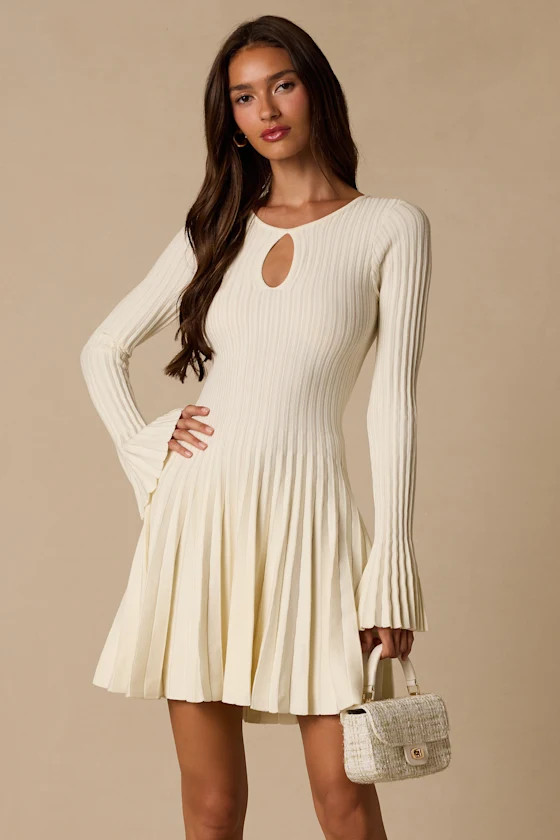 Magnolia Cream Keyhole Cutout Sweater Mini Dress | Lulus