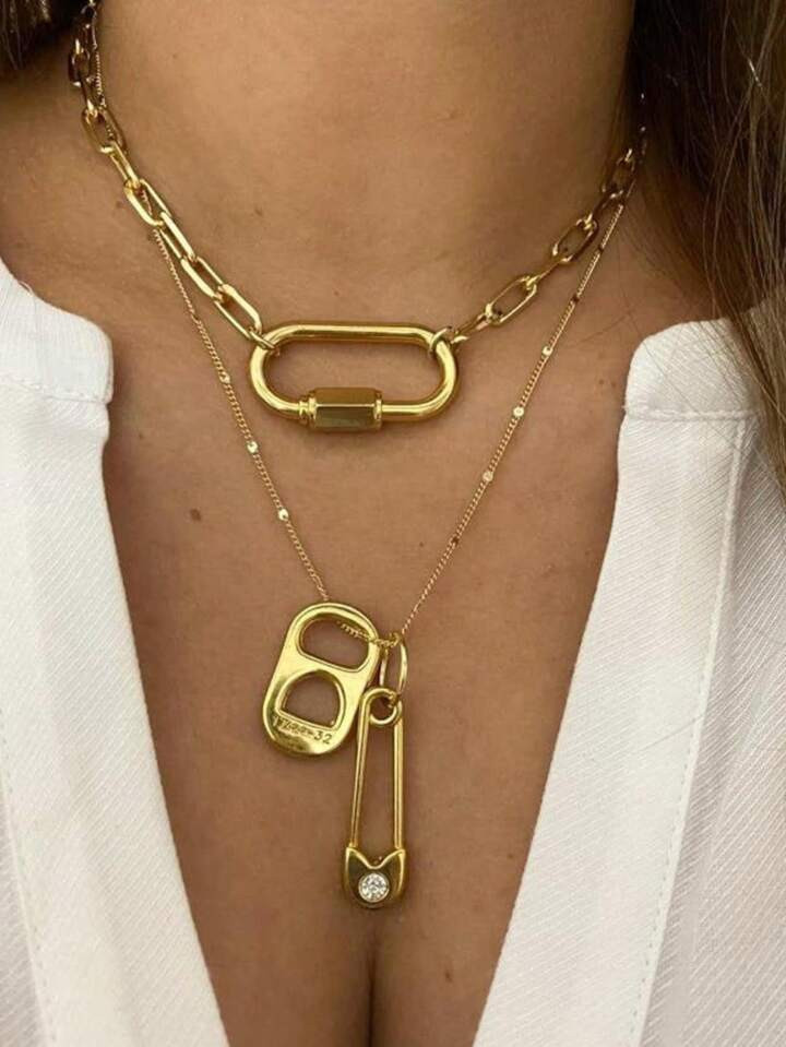 1pc New Style Stackable Gold Chain Necklace Safety Pin Pendant Necklace Simple Niche Women's Jewe... | SHEIN