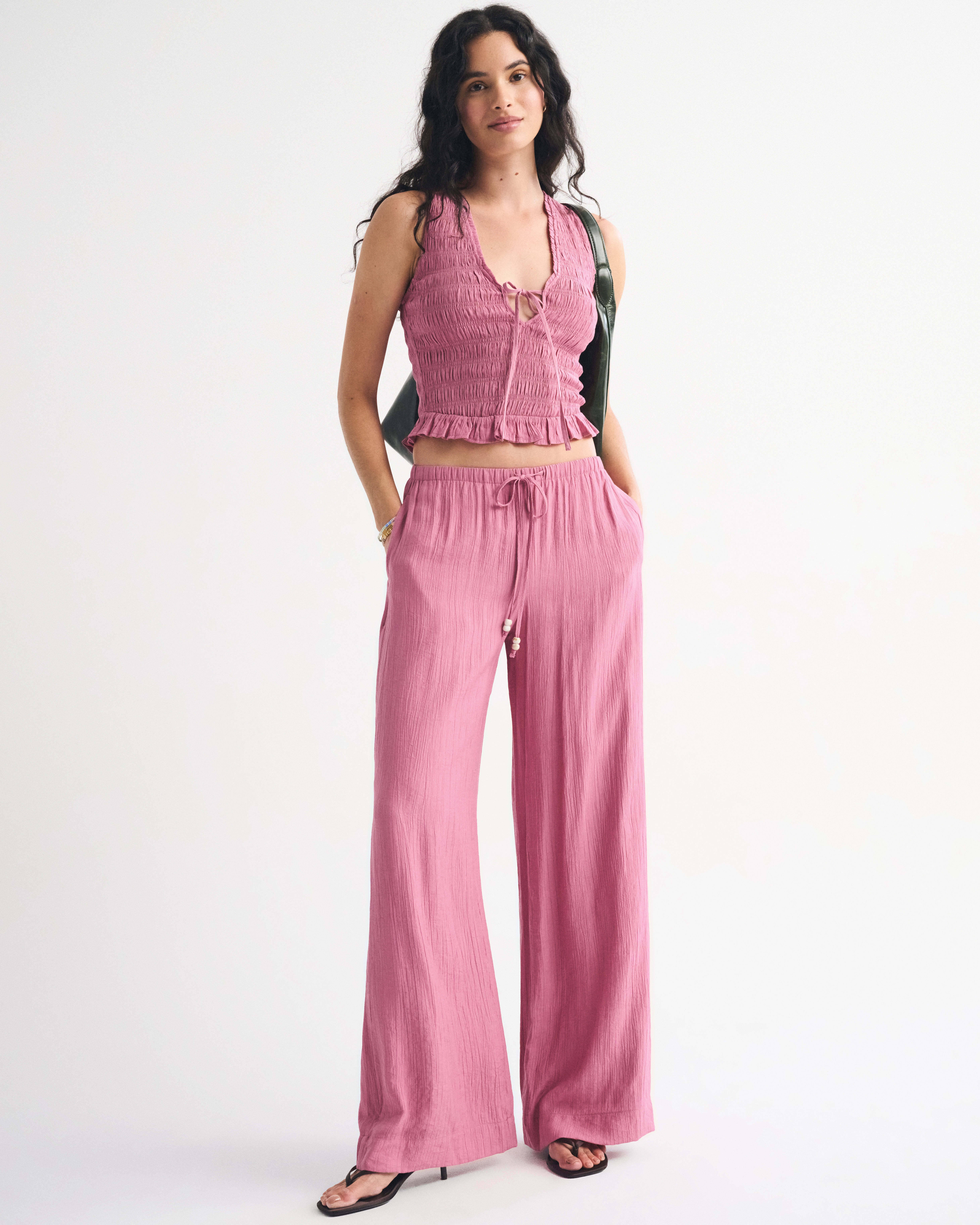 Crinkle Textured Pull-On Pant | Abercrombie & Fitch (US)