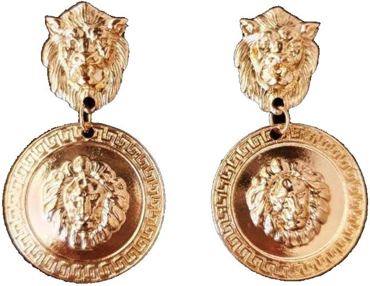 Doubnine Lion Head Earrings Big Coin Gold Circle Dangle Baroque Animal Earrings Vintage 80's Wome... | Amazon (US)
