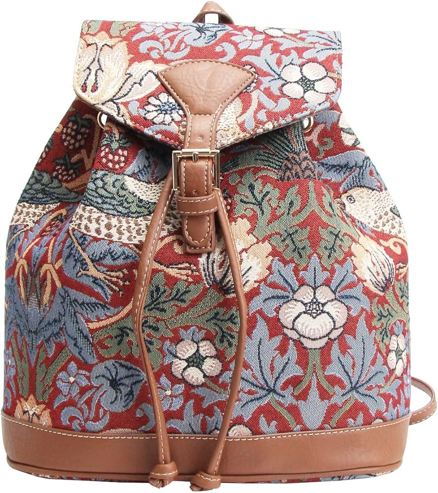 William Morris Strawberry Thief Tapestry Flap Buckle Pull String Backpack by Signare | Amazon (US)
