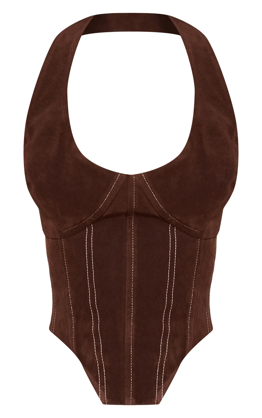 Chocolate Suede Halterneck Corset Top Co-ord | PrettyLittleThing USA | PrettyLittleThing US