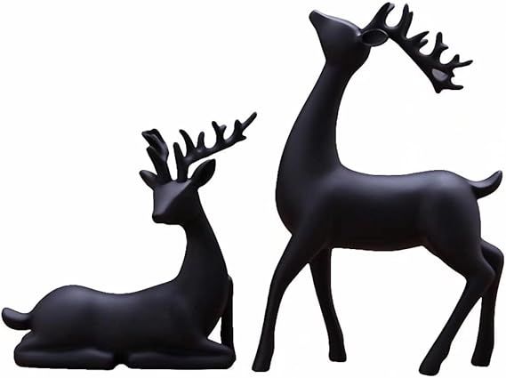 Luganiso Christmas Reindeer Figurines Set of 2 Resin Deer Statues Elk Sculpture Deer Ornaments fo... | Amazon (US)
