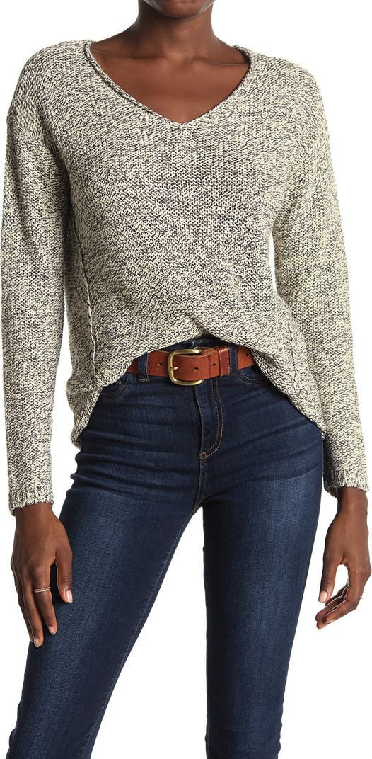 V-Neck Faux Suede Elbow Patch Tunic Sweater | Nordstromrack | Nordstrom Rack