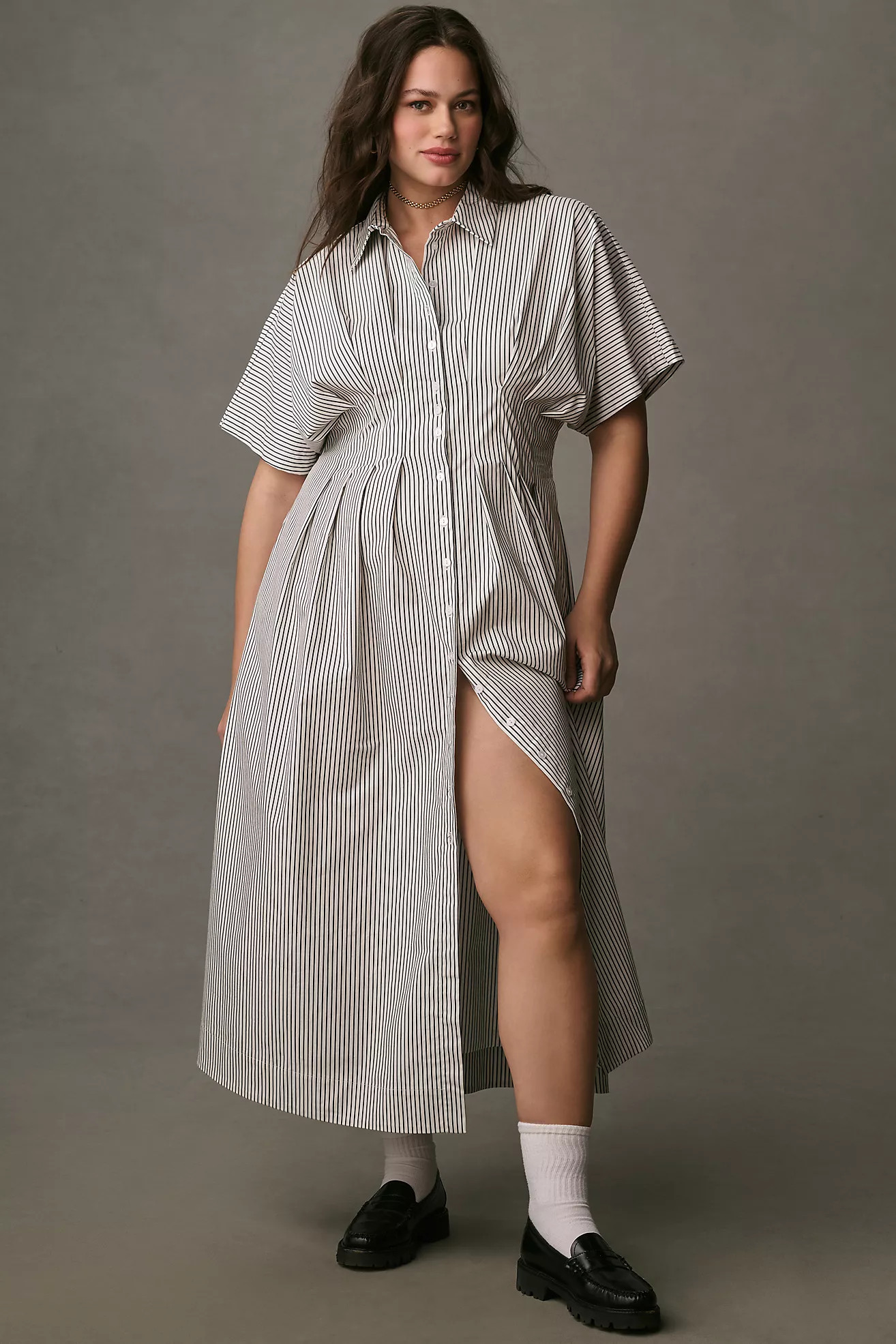 The Tobie Button-Front Pleated Shirt Dress by Exquise | Anthropologie (US)
