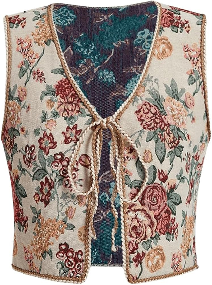 GORGLITTER Women's Tie Front Cardigan Vest Top Western Country Concert Rodeo Cowgirl Outfits Fash... | Amazon (US)