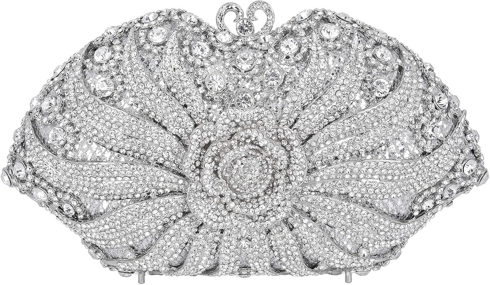 MOSSMON Formal 3D Flower Rhinestone Crystal Clutch Evening Wedding Bag For Women | Amazon (US)