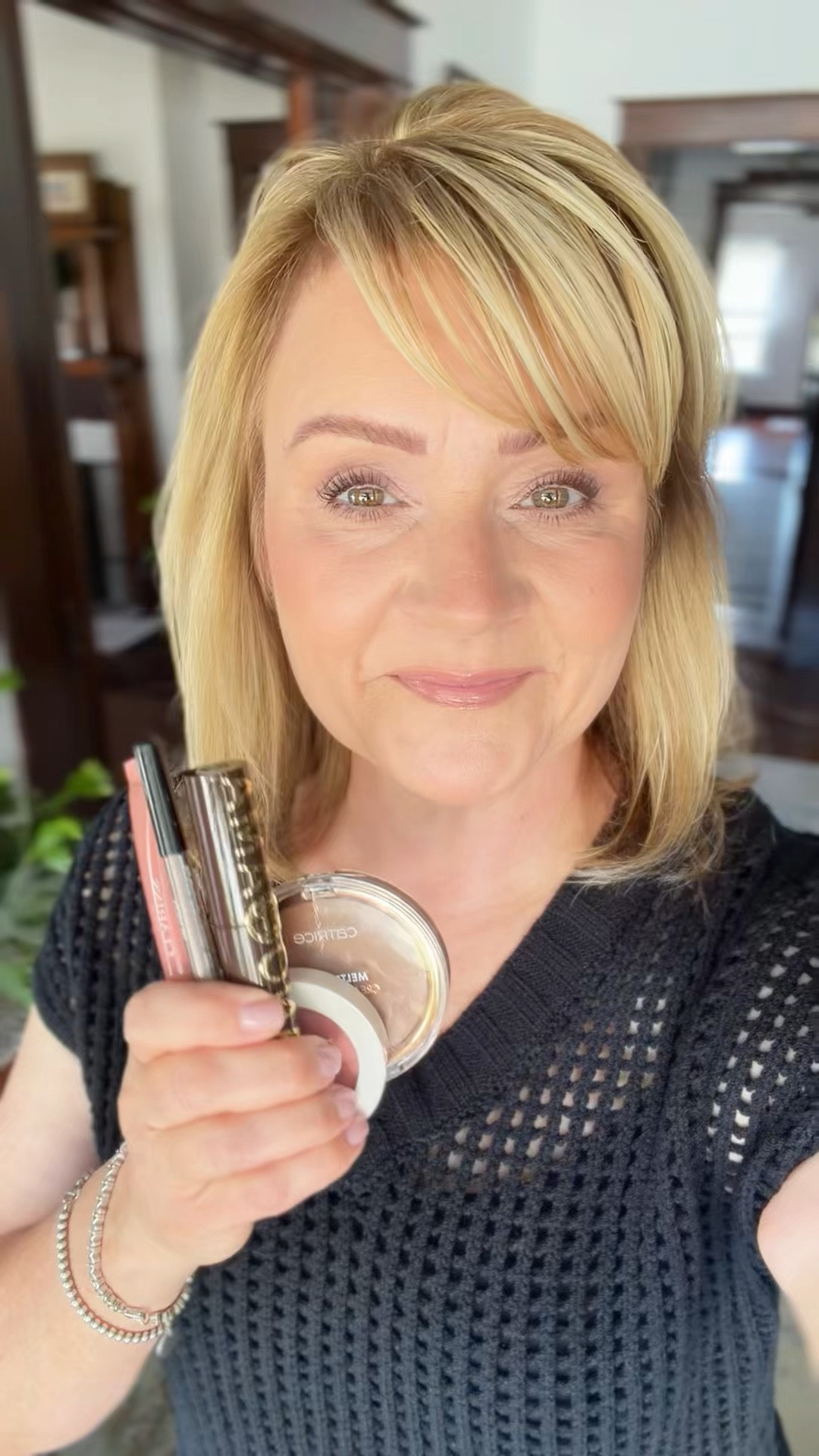 Toasty makeup.  More bronzer and browns.  🤎🍁🍂
Brown mascara
Liner in Dmitry
Gloss Rosewood Shimmer
Foundation shade 120
Cream Bronzer in Pretty Tanned

#LTKBeauty #LTKOver40