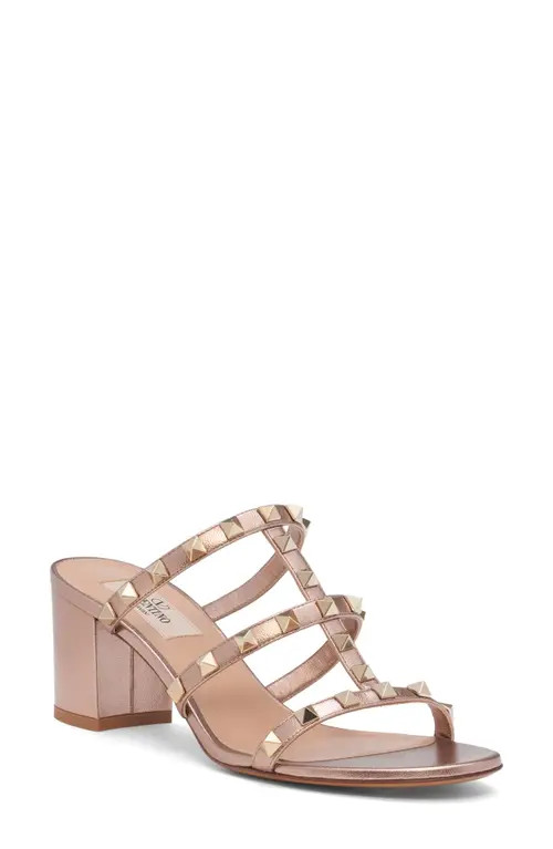 Valentino Garavani Rockstud Metallic Slide Sandal Women) in Rose at Nordstrom, Size 7.5Us | Nordstrom