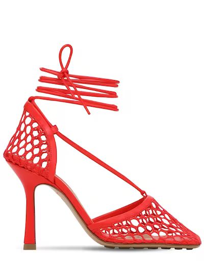 Bottega Veneta - 90mm stretch mesh & leather pumps - Red | Luisaviaroma | Luisaviaroma