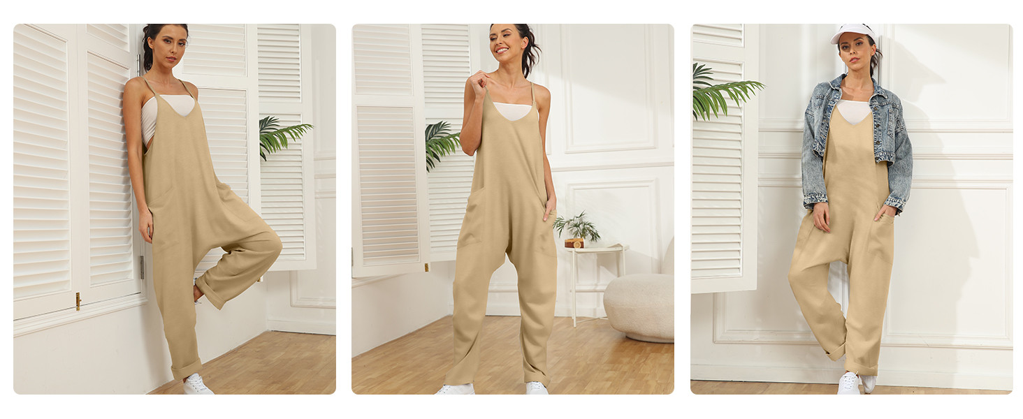 AUTOMET Jumpsuits for Women Casual Summer Rompers Sleeveless Loose Spaghetti Strap Baggy Overalls... | Amazon (US)