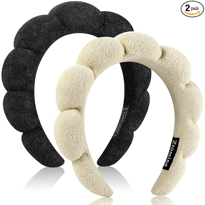 Skincare Headband, Set of 2 - Terry Cloth Face Wash Headband Combo Pack - Puffy Makeup Headbands ... | Amazon (US)