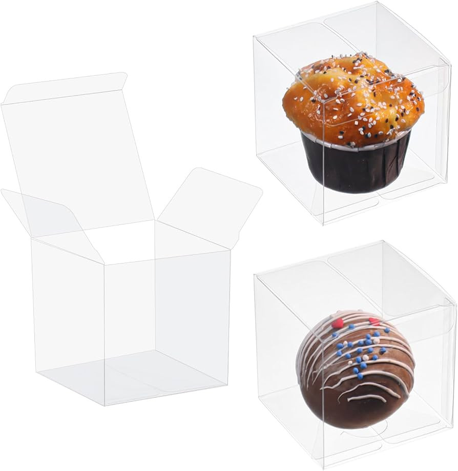 100 Pack 3x3x3 Inch Clear Plastic Bakery Boxes for Hot Chocolate Bombs, Small Pastries & Cookies | Amazon (US)