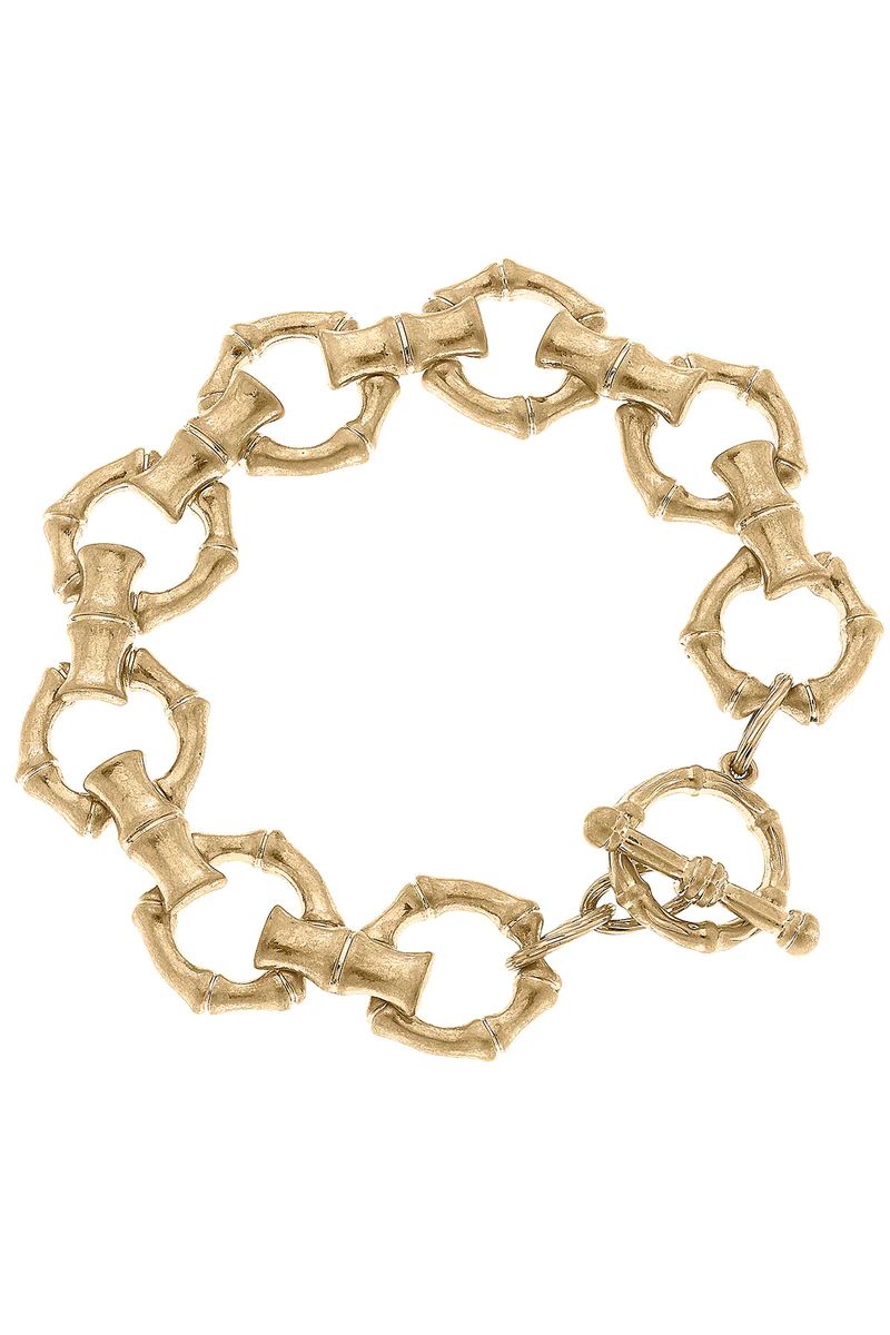 Ryleigh Bamboo Linked T-Bar Bracelet in Worn Gold | CANVAS