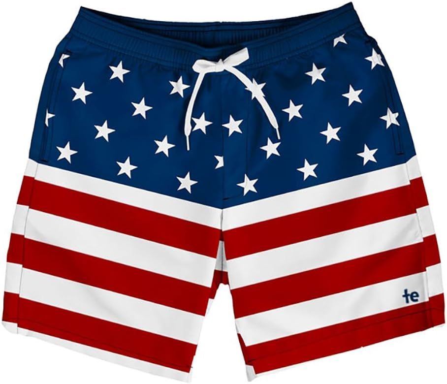 Tipsy Elves Men's Patriotic USA Red White and Blue Swim Trunks - American Flag Swim Suit | Amazon (US)