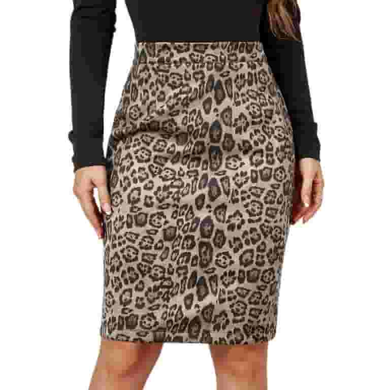 Defitshape Women's Cheetah Print Skirt Faux Suede Casual High Waist Bodycon Knee Length Leopard A... | Walmart (US)