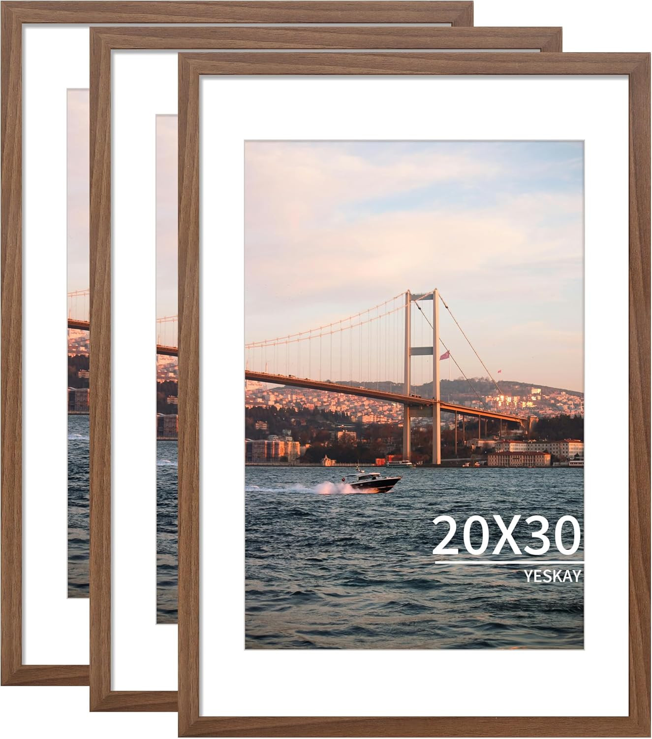 20x30 Picture Frame Brown Set of 3, Display Pictures 16x24 with Mat or 20 x 30 Without Mat, Poste... | Amazon (US)