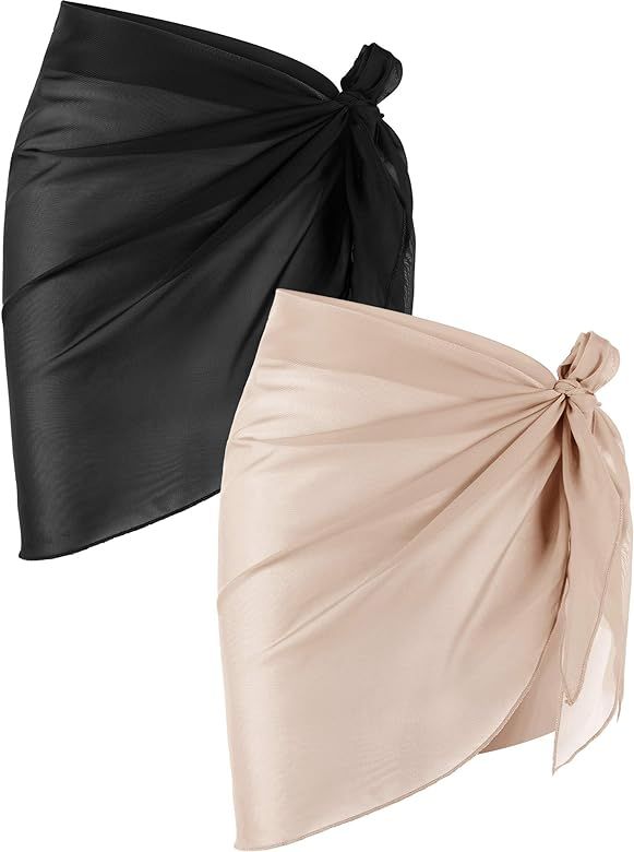 Chuangdi 2 Pieces Women Beach Wrap Sarong Cover Up Chiffon Swimsuit Wrap Skirts | Amazon (US)
