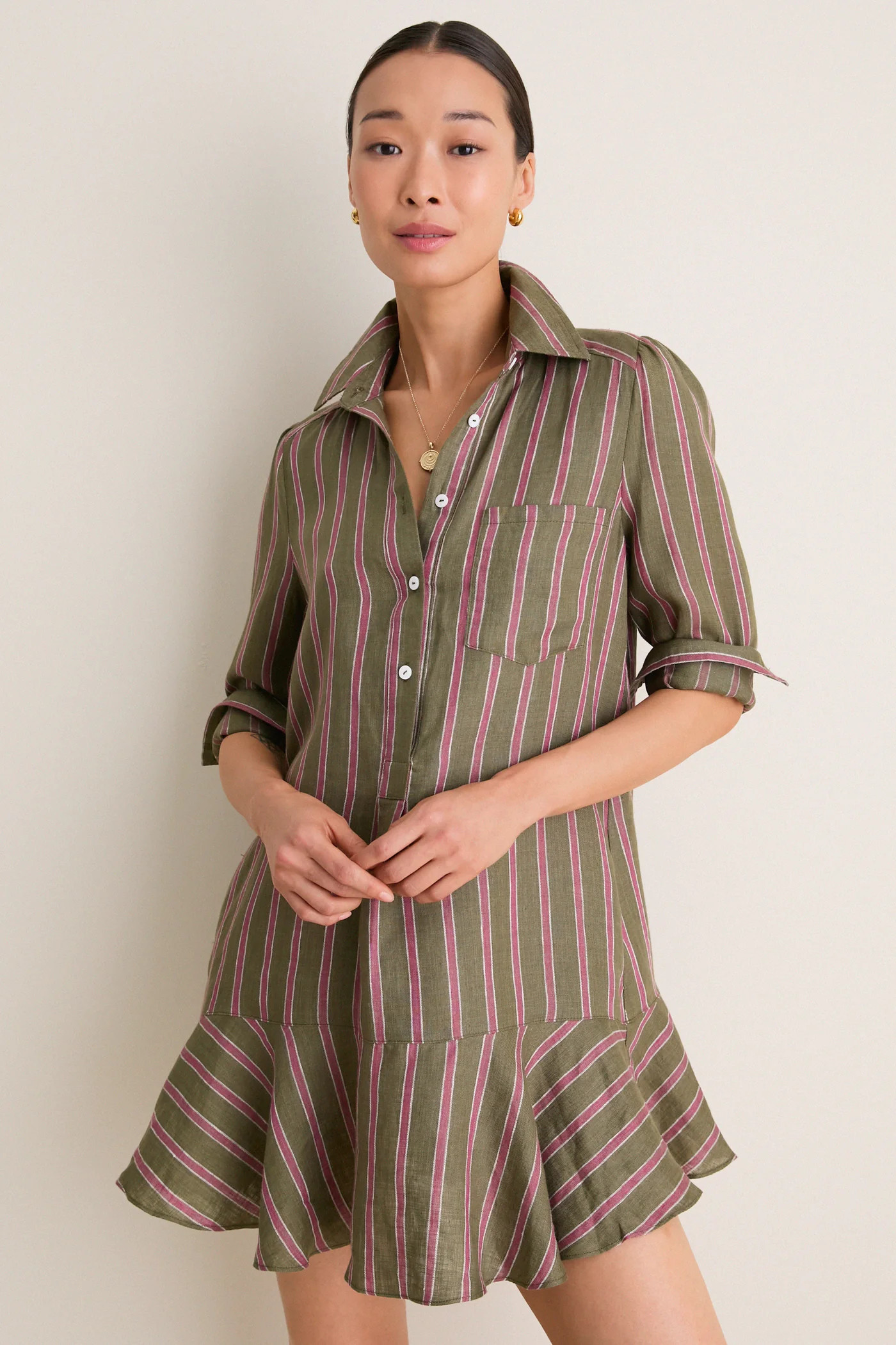 Olive and Raspberry Stripe Linen Callahan Dress | Tuckernuck (US)
