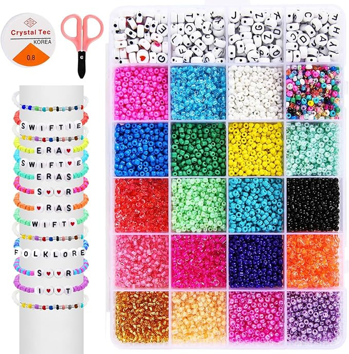 FunzBo Bracelet Making Kit, Jewelry Making Kit with Glass Pony Seed Beads & Alphabet Letter Beads... | Amazon (UK)