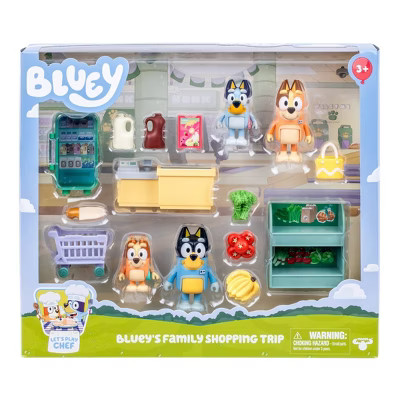 Bluey Let's Play Chef Family Shopping Trip Mini Figure: Includes Bandit, Chilli, Bingo & Accessor... | Target