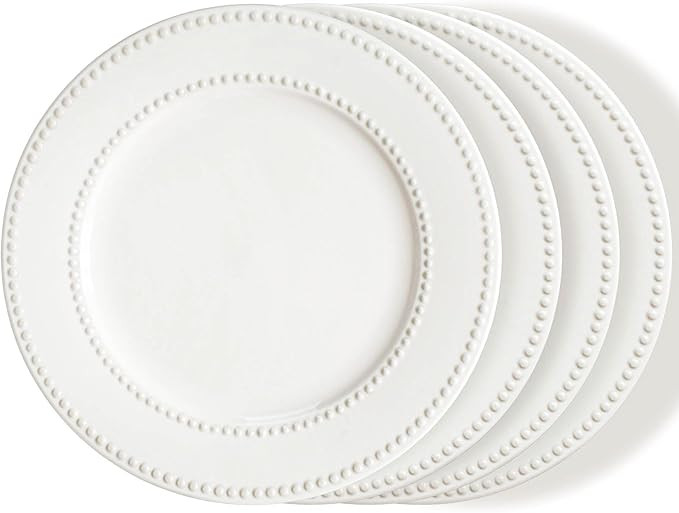 Dinner Plates Set of 4, 10.5 inch White Ceramic Plates, Embossed Salad Plates, Serving Plates for... | Amazon (US)
