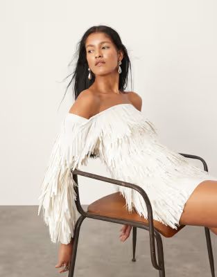 ASOS EDITION embellished shard sequin mini dress with oversized sleeves in white | ASOS (Global)