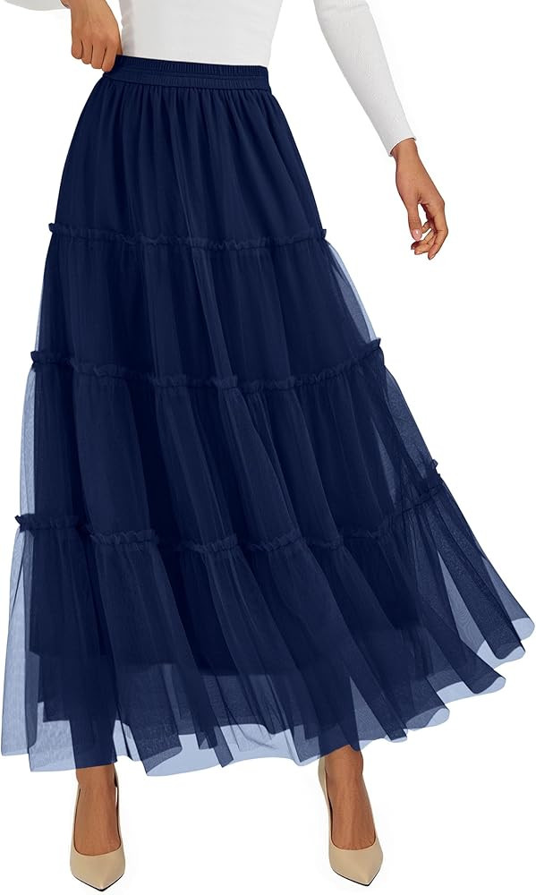 PRETTYGARDEN Tulle Skirts for Women 2026 Spring Fashion Elastic High Waisted Tiered Flowy Fairy A... | Amazon (US)