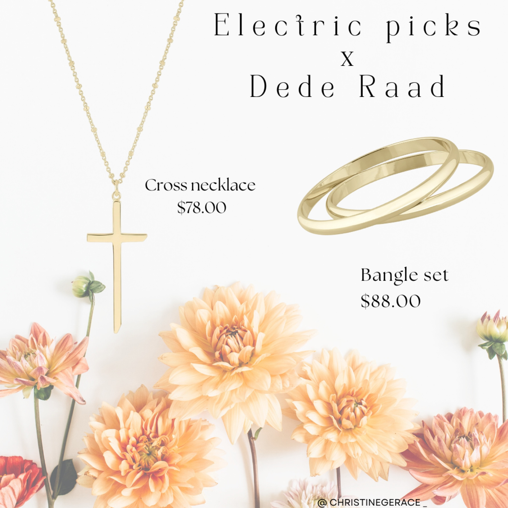 Loving all of the new pieces from the Electric Picks x Dede Raad collection! Perfect timing for Mother’s Day gifts - or for yourself! 

Obsessing over the bangle set & cross necklace ! Linked below 💕

#LTKfindsunder100 #LTKGiftGuide #LTKstyletip