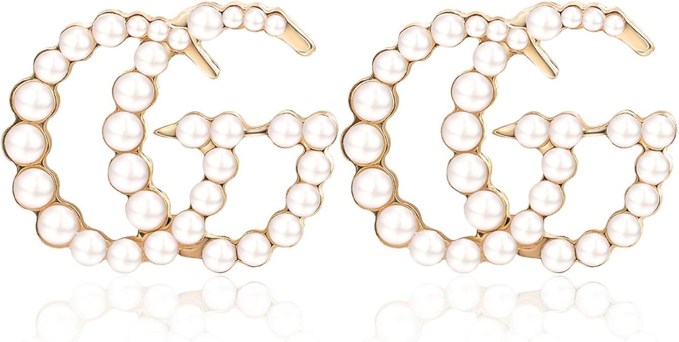G Earrings Initial Letter Earrings - Sterling Silver Hypoallergenic Pearl Cubic Zirconia Earrings... | Amazon (US)