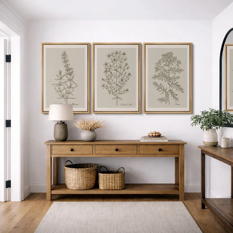 Minimal Botanical "Duotone Beige Green Classic Artwork, Simple Neutral Botanical Wall Pictures, L... | Wayfair North America