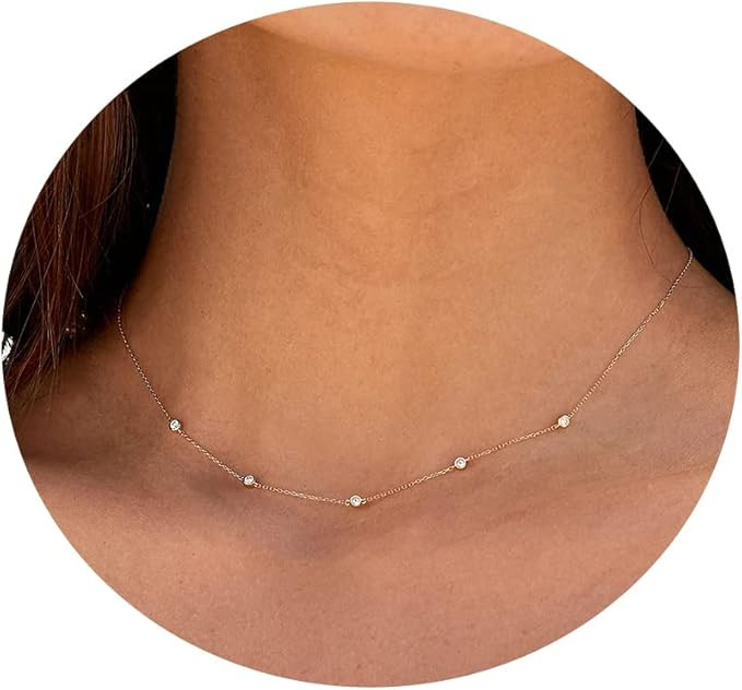 VRIUA Diamond Necklace for Women,18K Gold Filled Dainty Layered Diamond Necklace Trendy Simple Cu... | Amazon (US)