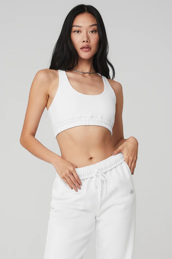 Scoop Neck Sweatshirt Bra - White | Alo Yoga