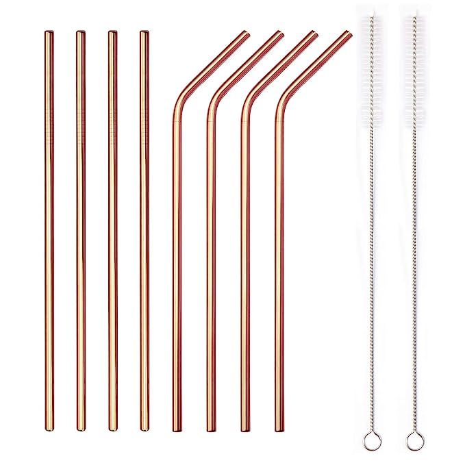 Stainless Steel Metal Straws Rose Gold 10.5'' Reusable Drinking Straws for 30 oz Tumblers Yeti Se... | Amazon (US)