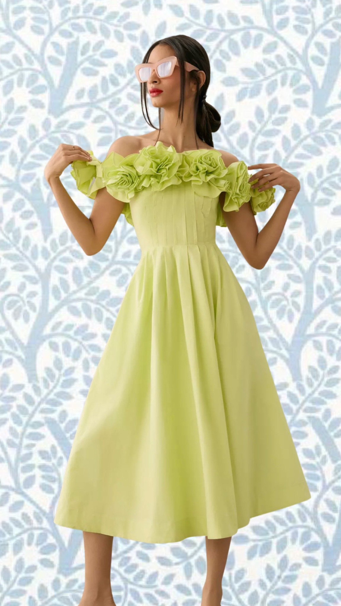 maeve ruffled neckline pleated dress Ruffled-Neckline Pleated Dress