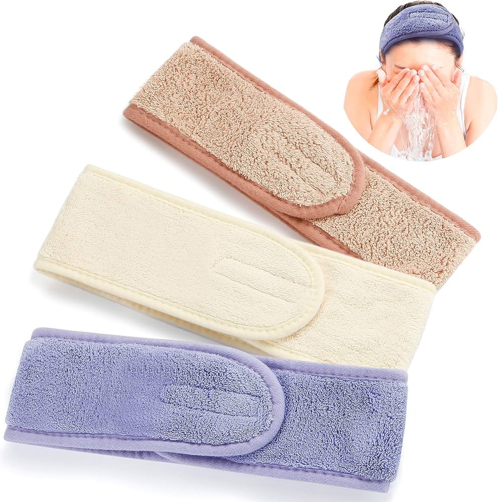 TailaiMei Spa Facial Headband – 3 Pcs Adjustable Makeup Head Wrap with Magic Tape, Sweat Hair T... | Amazon (US)
