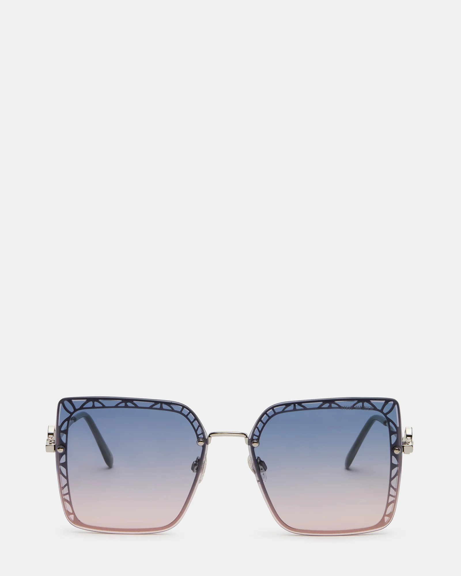 MORNA Silver Frame Square Blue Gradient Lens Butterfly Sunglasses | Steve Madden (US)