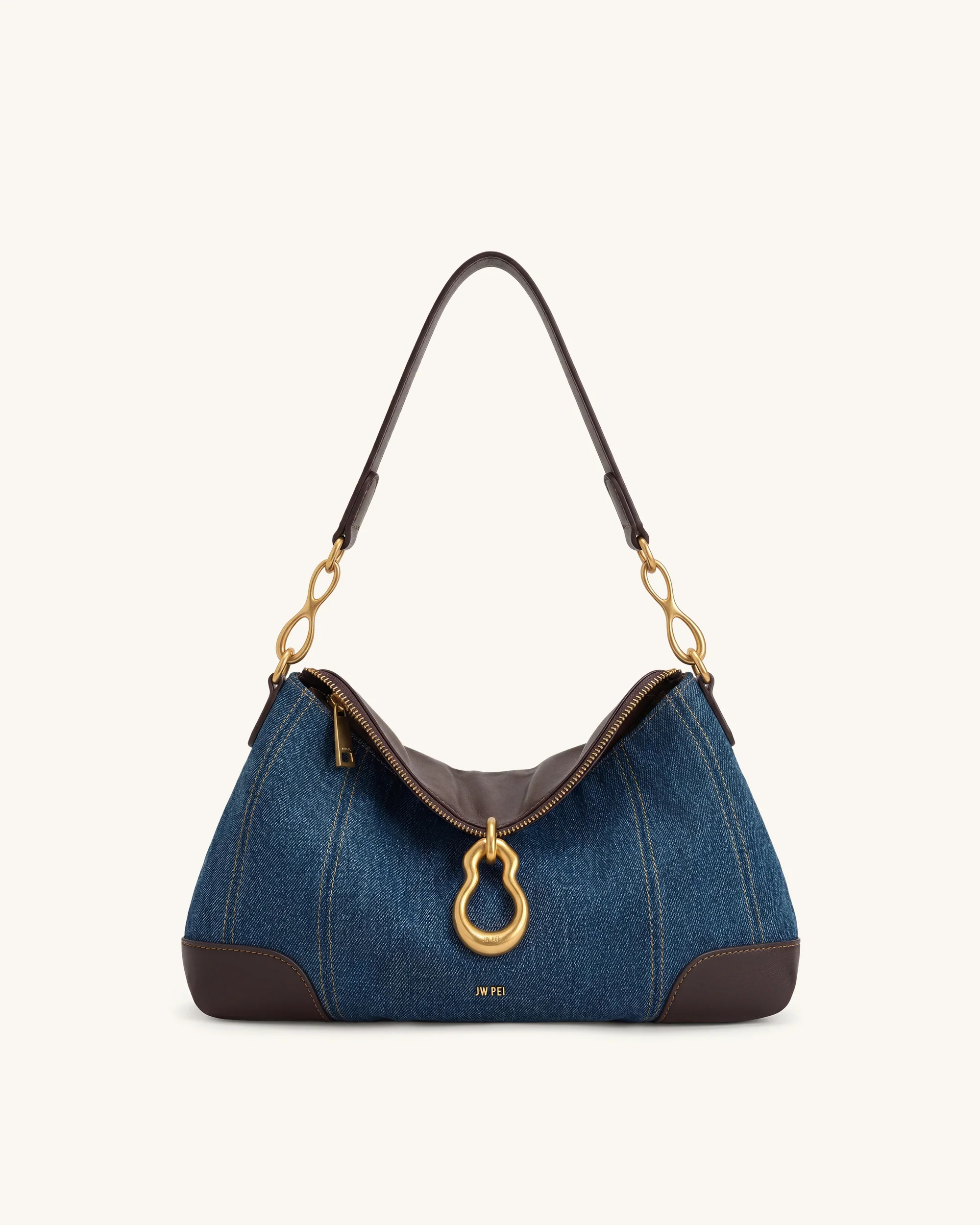 Jayla Metal Pendant Embellished Shoulder Bag - Blue Denim | JW PEI US