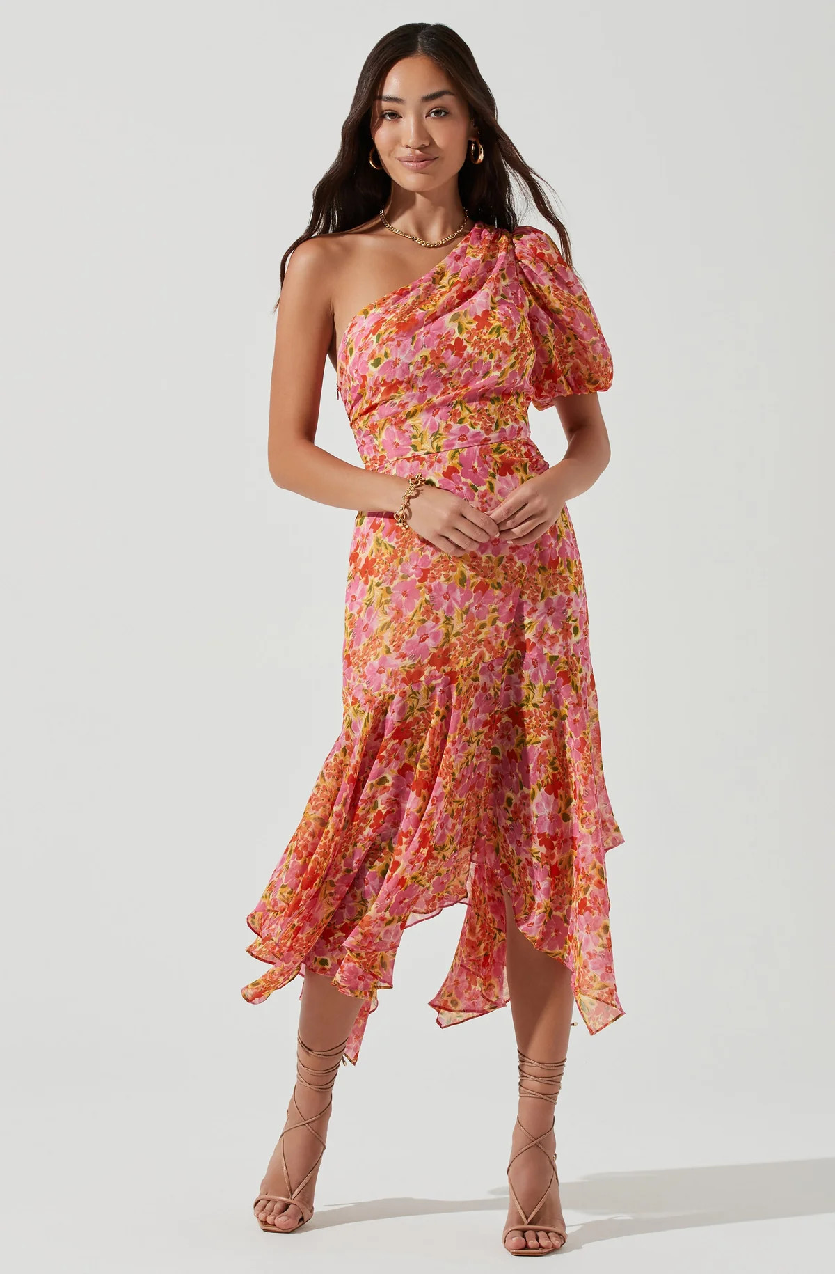 Santorini Floral One Shoulder Midi Dress | ASTR The Label (US)