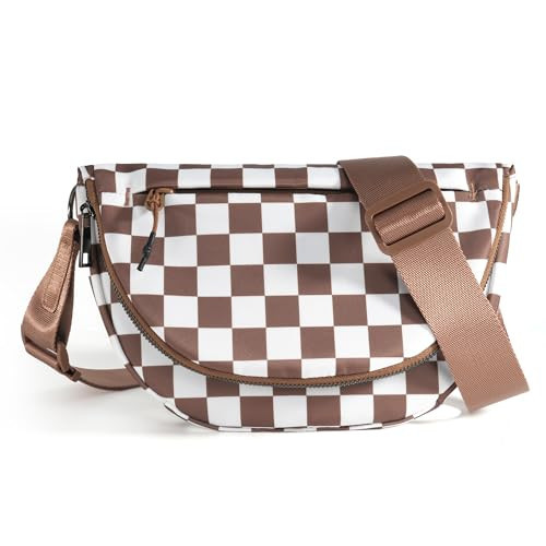 MEISEY Checkered Crossbody Messenger Bag, Black and White Pattern, Adjustable Shoulder Strap (Brown Checkered) | Amazon (US)