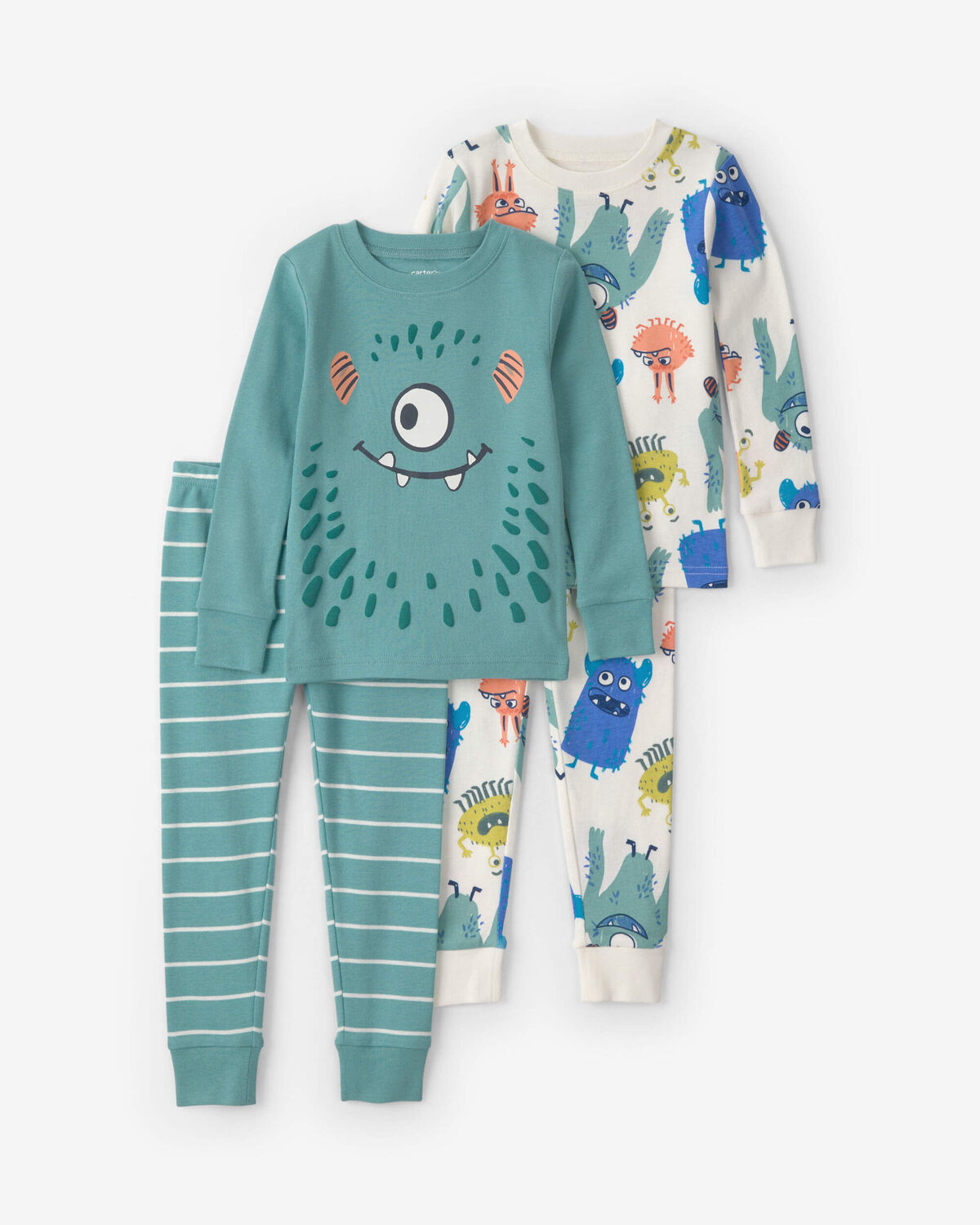 Baby Boy 4-Piece Monster 100% Cotton Snug Fit Pajama Set - Teal/Cream | Carter's Inc