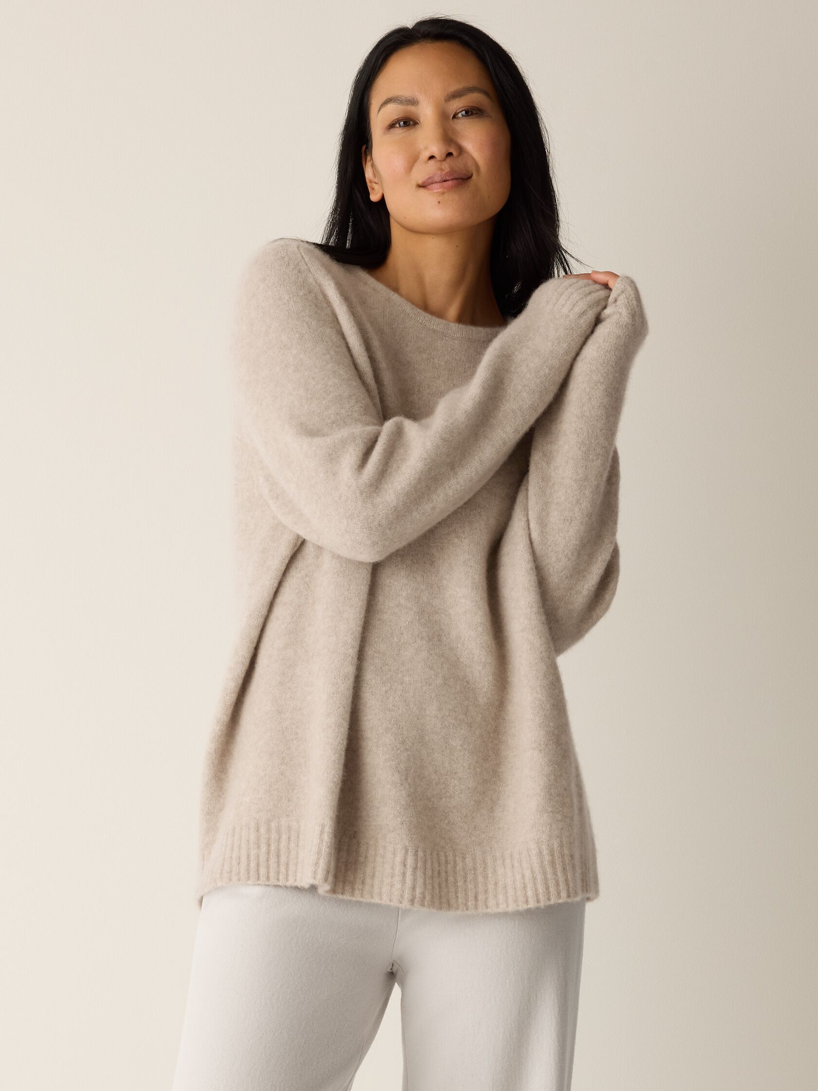 Cashmere Silk Boucle Bliss Crew Neck Long Top | Eileen Fisher