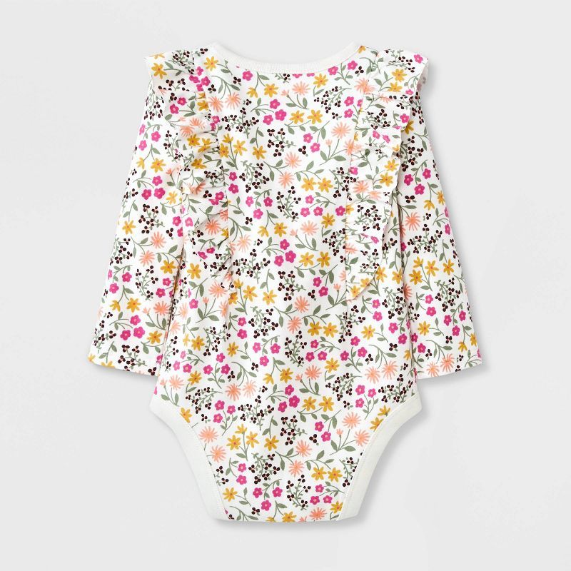 Baby Girls&#39; Floral Ruffle Long Sleeve Bodysuit - Cat &#38; Jack&#8482; Cream 18M | Target