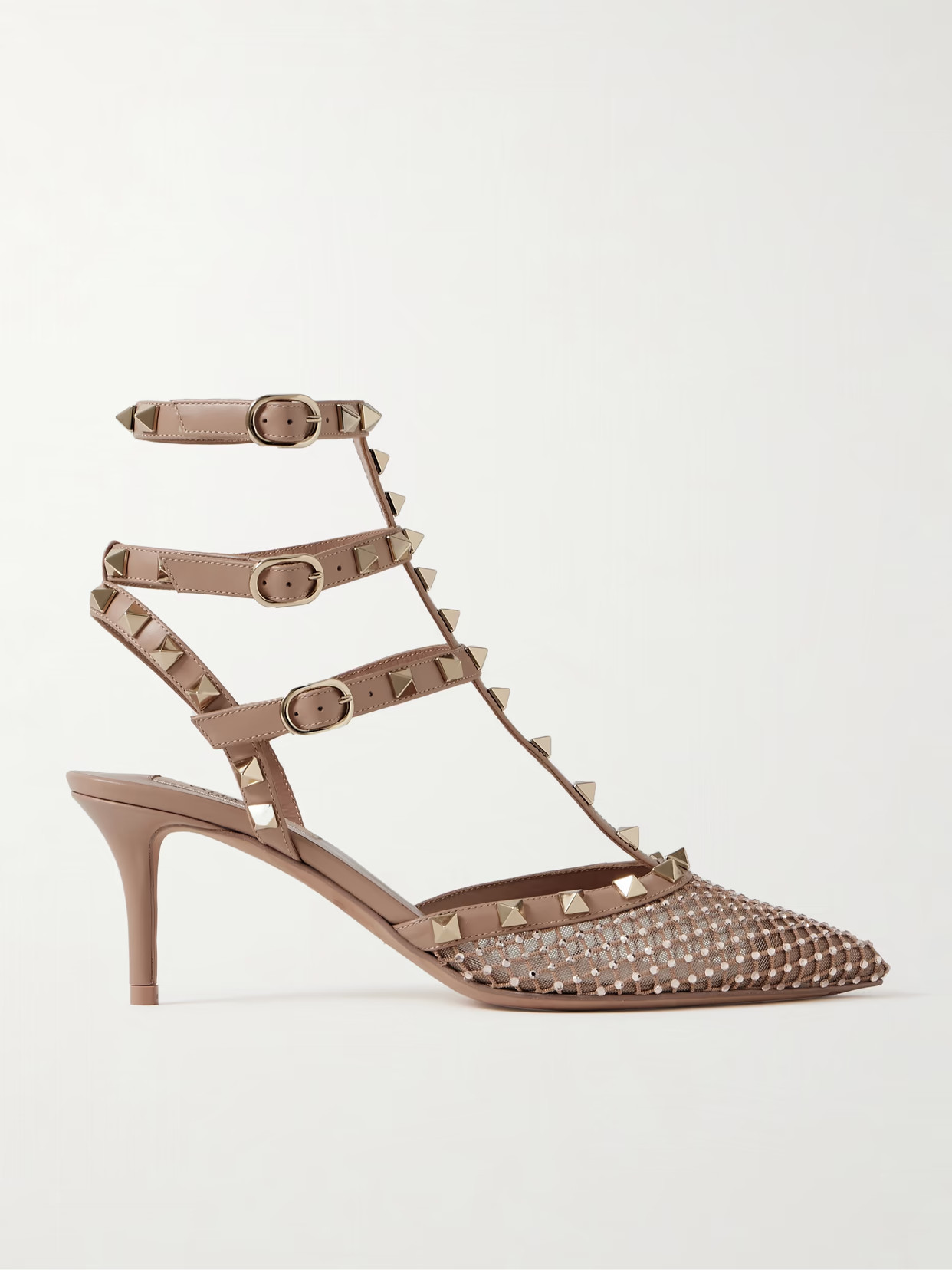 Valentino Garavani - Rockstud 65 Crystal-embellished Tulle And Leather Pumps - Pink | NET-A-PORTER (US)