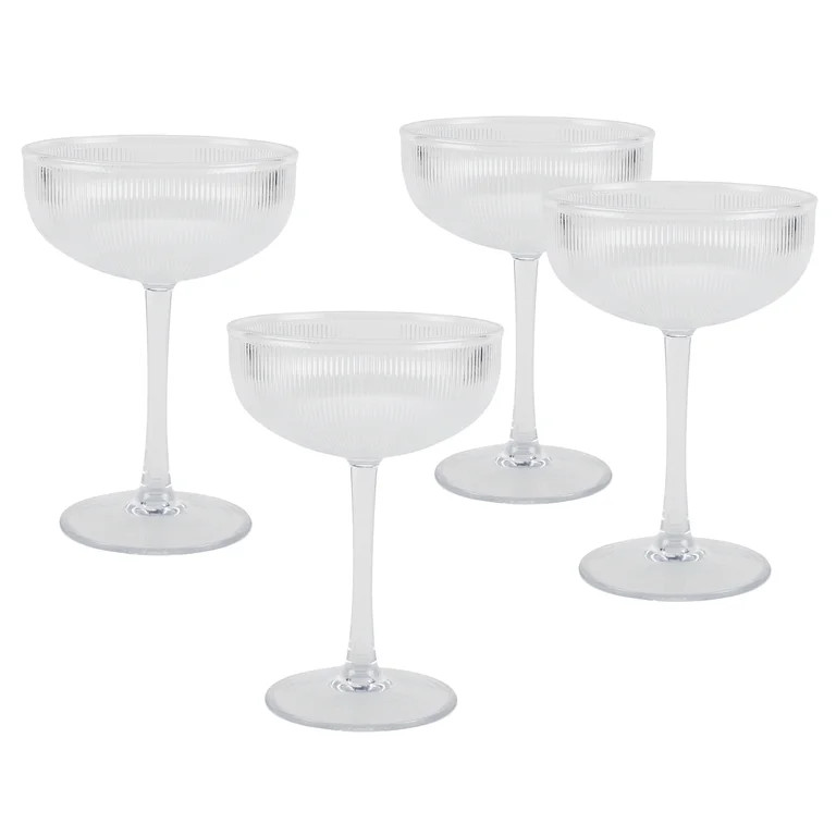 Better Homes & Gardens 4-Piece Clear Ribbed Tritan Coupe Glass Set | Walmart (US)