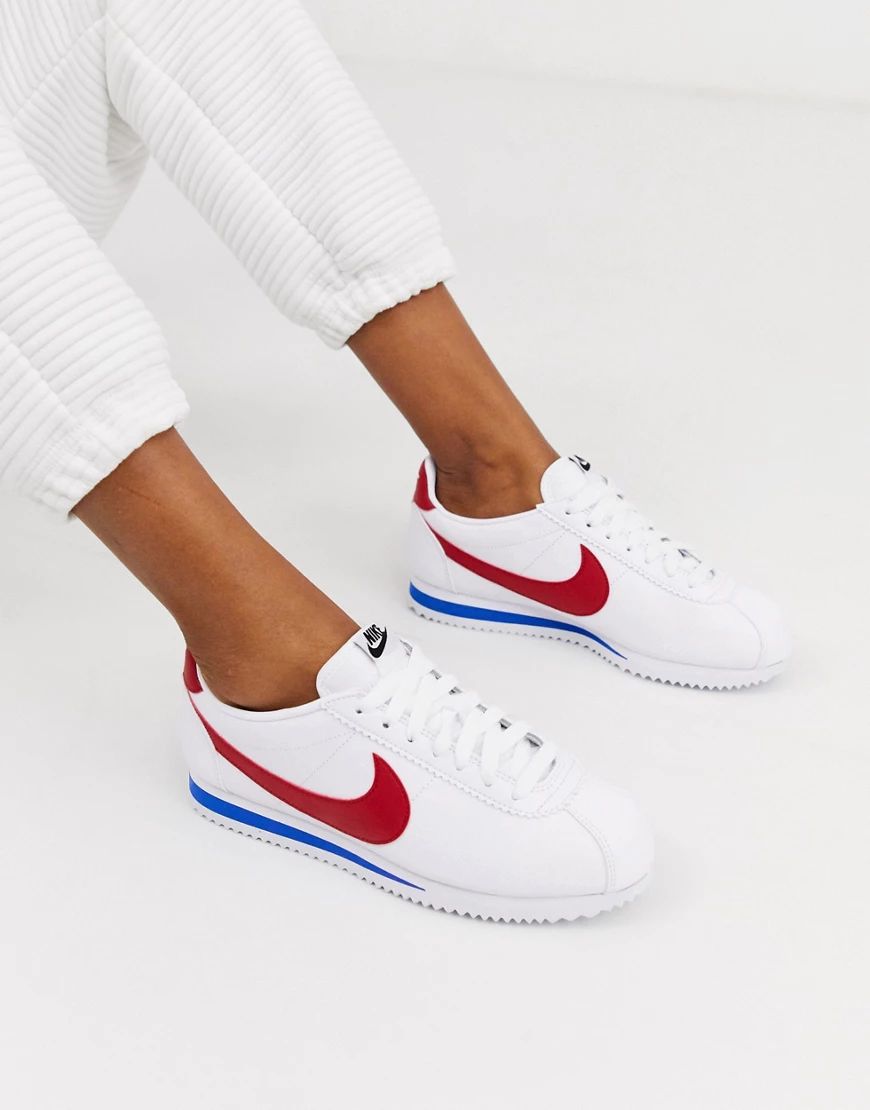 Nike White Red And Blue Classic Cortez Retro Leather Sneakers | ASOS (Global)