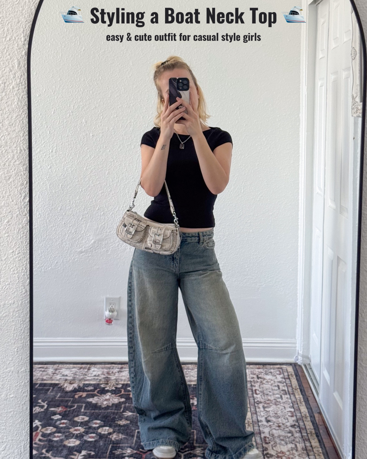 hi guysss! honestly boat neck tops are underrated! they’re so much more cute than a basic crew neck tee. they are the perfect piece for an effortless casual look! 🖤 here is one way i styled mine that’s mindless but still looks so cute! all you need is some baggy jeans, sneakers, & a cute bag :) #casualstyle #styleinspo #boatnecktop #casualoutfitideas 

#LTKootd