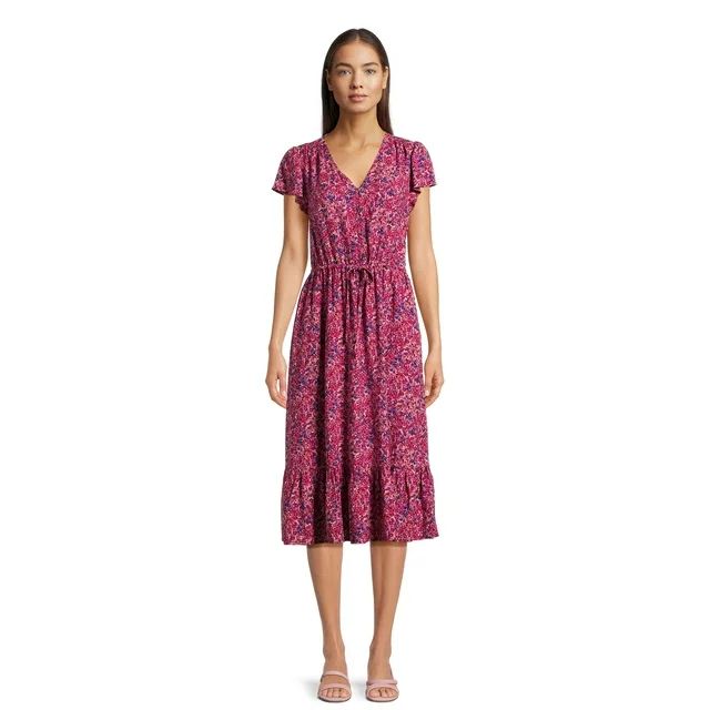 Time And Tru Women Midi Flutter Sleeve Dress | Walmart (US)